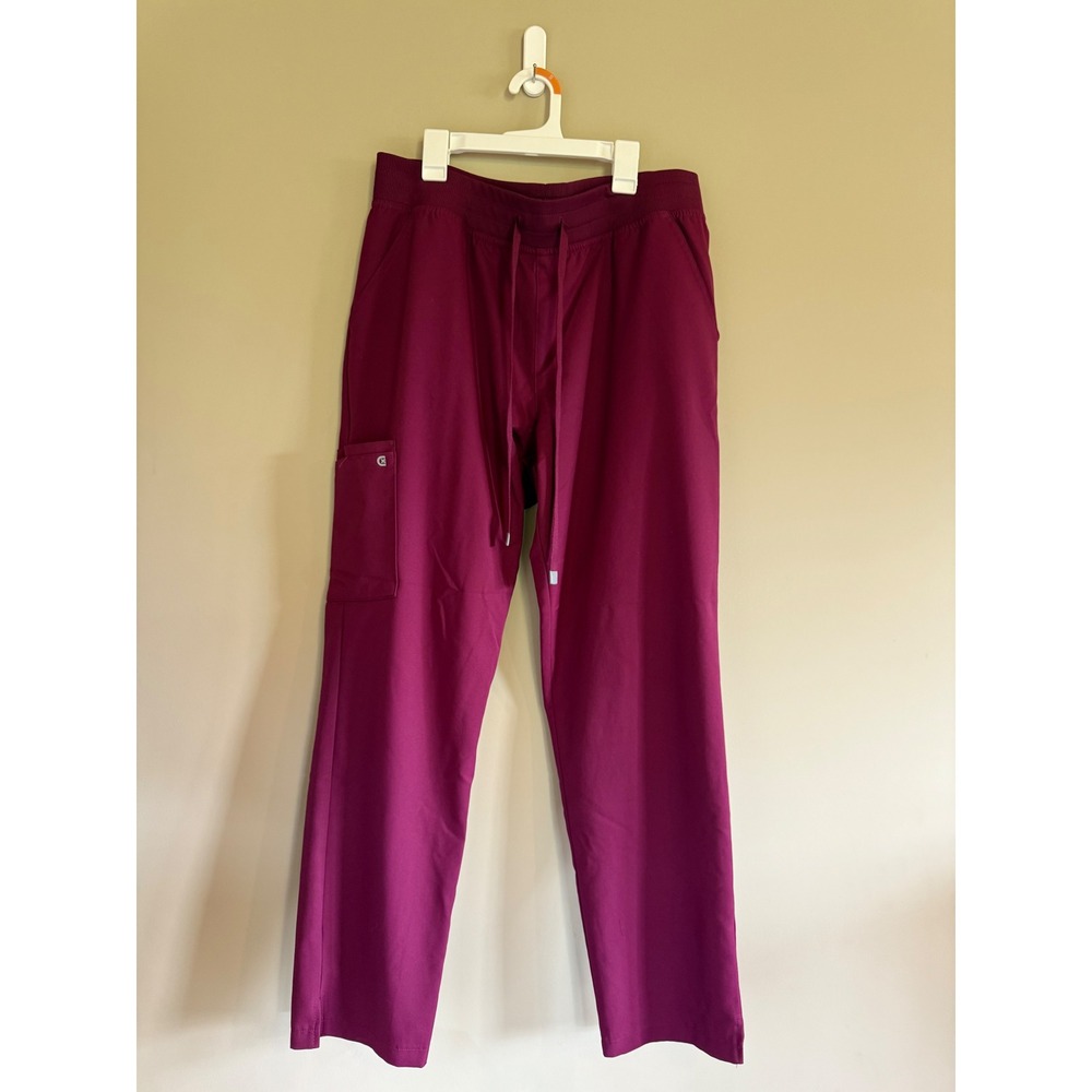 Cureology by koi Women Scrub Set Wine Burgundy V-Neck Top M Cargo Pants L Reg